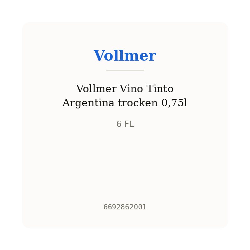 Vollmer Vino Tinto Argentina trocken 0,75l