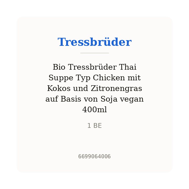 Bio Tressbrüder Thai Suppe Typ Chicken mit Kokos und Zitronengras auf Basis von Soja vegan 400ml