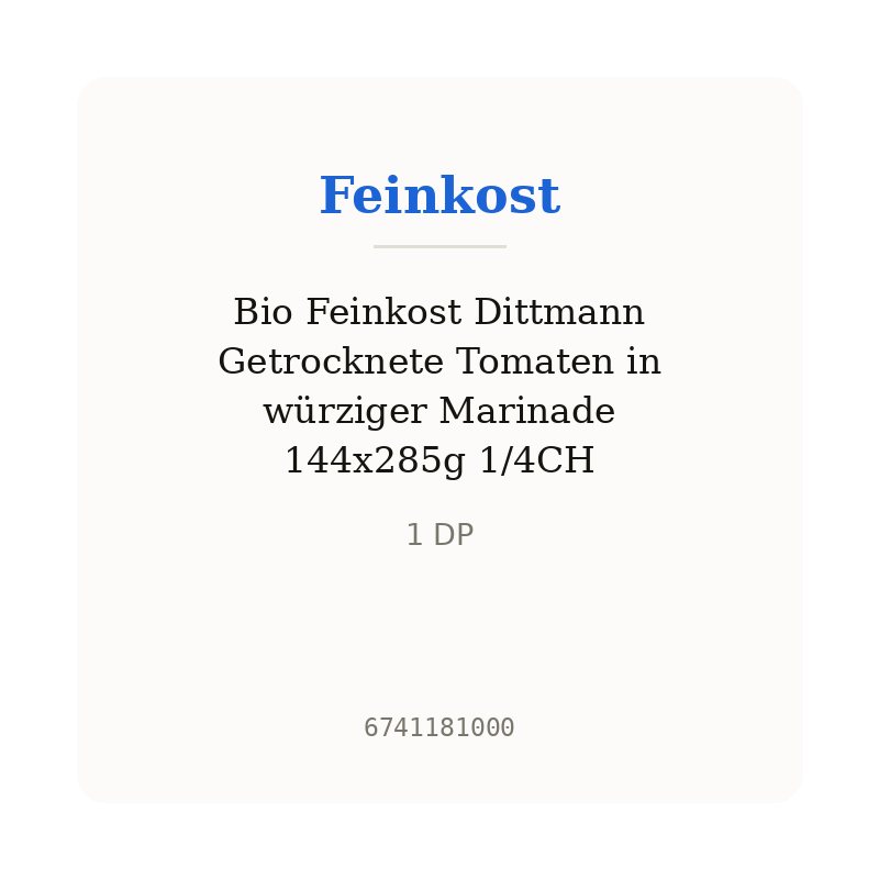 Bio Feinkost Dittmann Getrocknete Tomaten in würziger Marinade 144x285g 1/4CH
