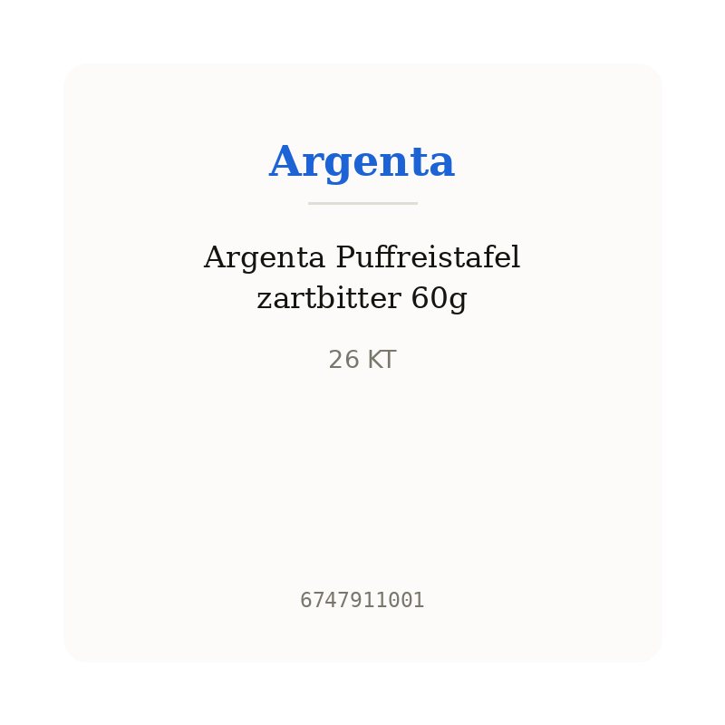 Argenta Puffreistafel zartbitter 60g