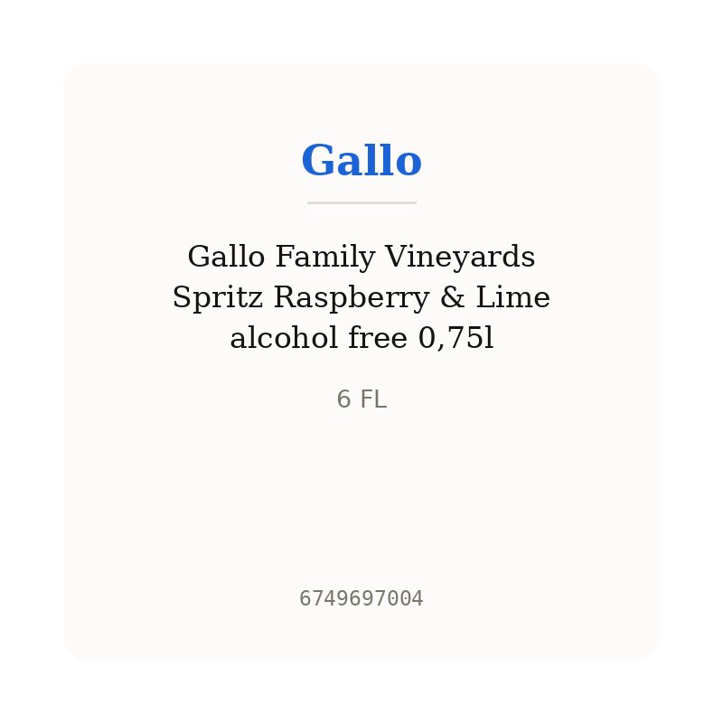 Gallo Family Vineyards Spritz Raspberry & Lime alcohol free 0,75l