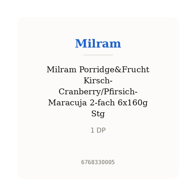 Milram Porridge&Frucht Kirsch-Cranberry/Pfirsich-Maracuja 2-fach 6x160g Stg