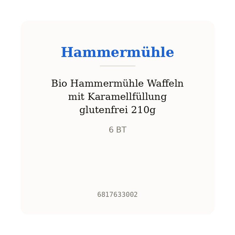 Bio Hammermühle Waffeln mit Karamellfüllung glutenfrei 210g