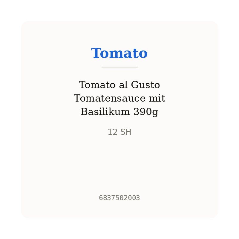 Tomato al Gusto Tomatensauce mit Basilikum 390g
