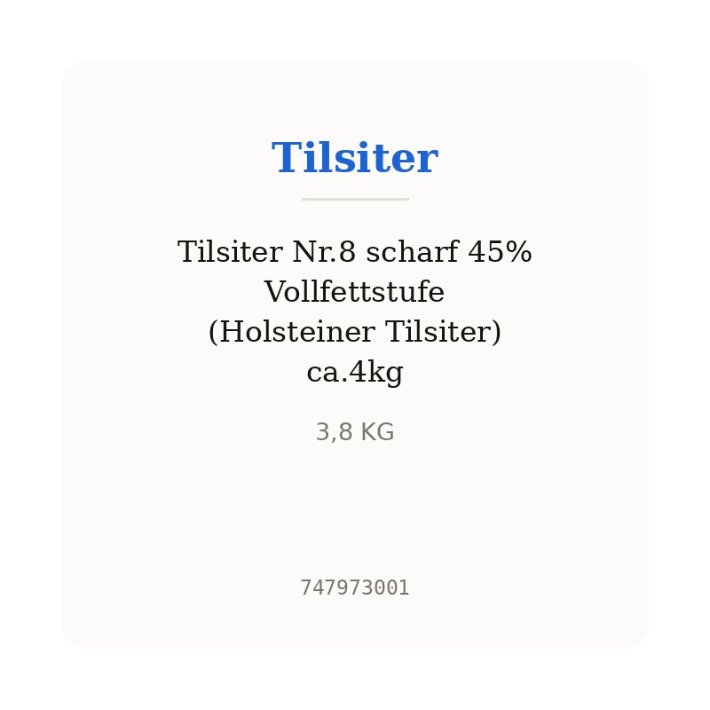 Tilsiter Nr.8 scharf 45% Vollfettstufe (Holsteiner Tilsiter) ca.4kg