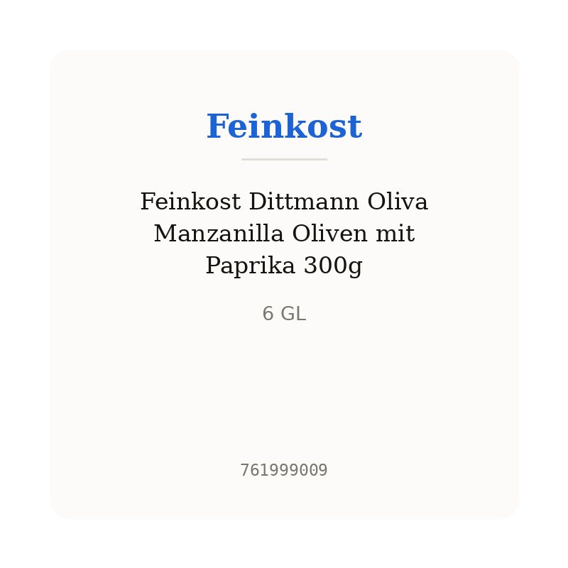 Feinkost Dittmann Oliva Manzanilla Oliven mit Paprika 300g
