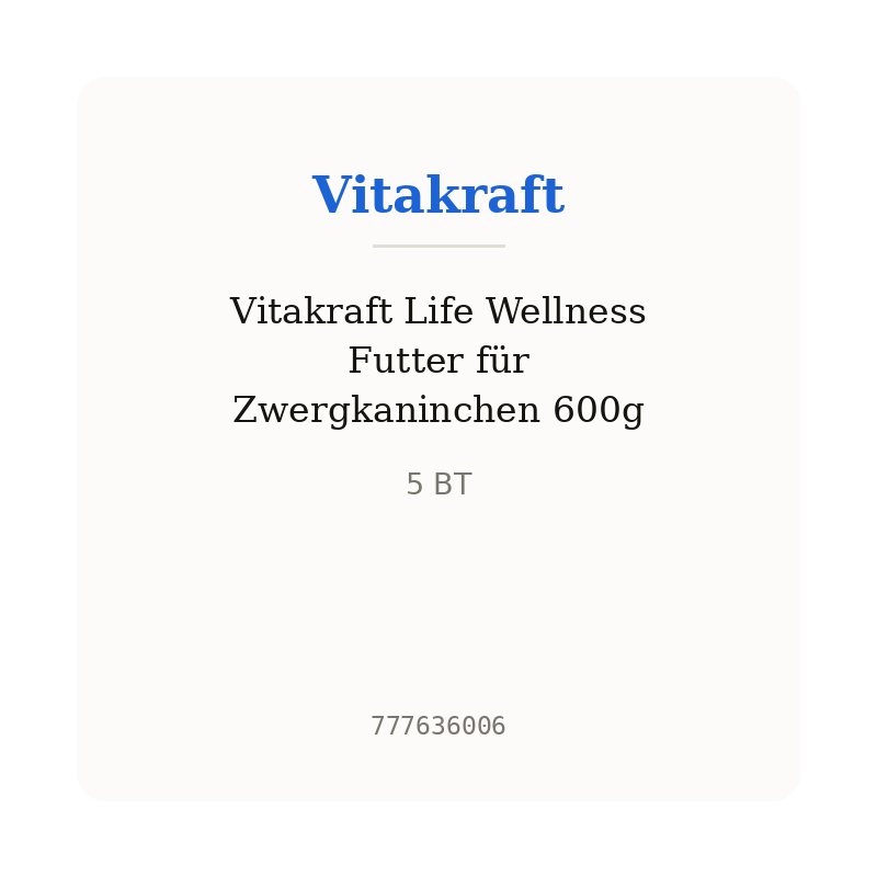 Vitakraft Life Wellness Futter für Zwergkaninchen 600g