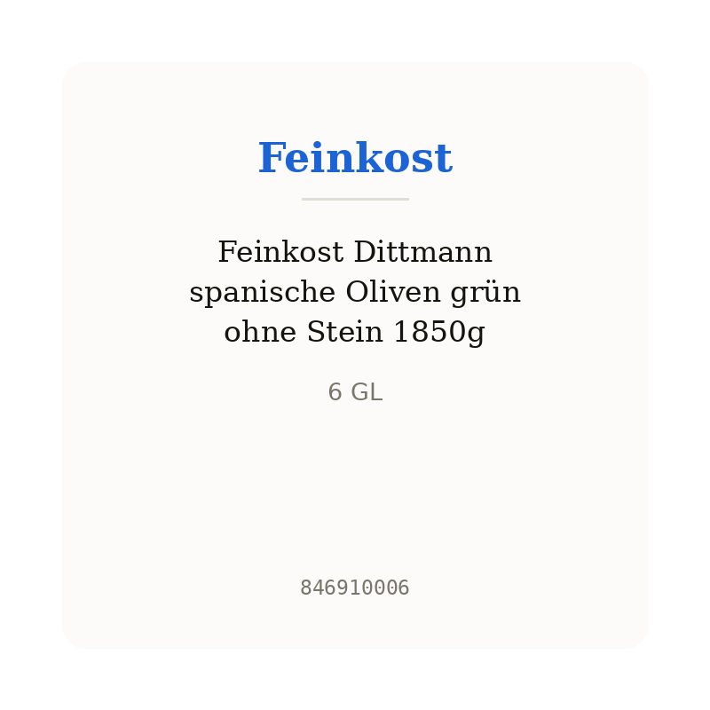 Feinkost Dittmann spanische Oliven grün ohne Stein 1850g