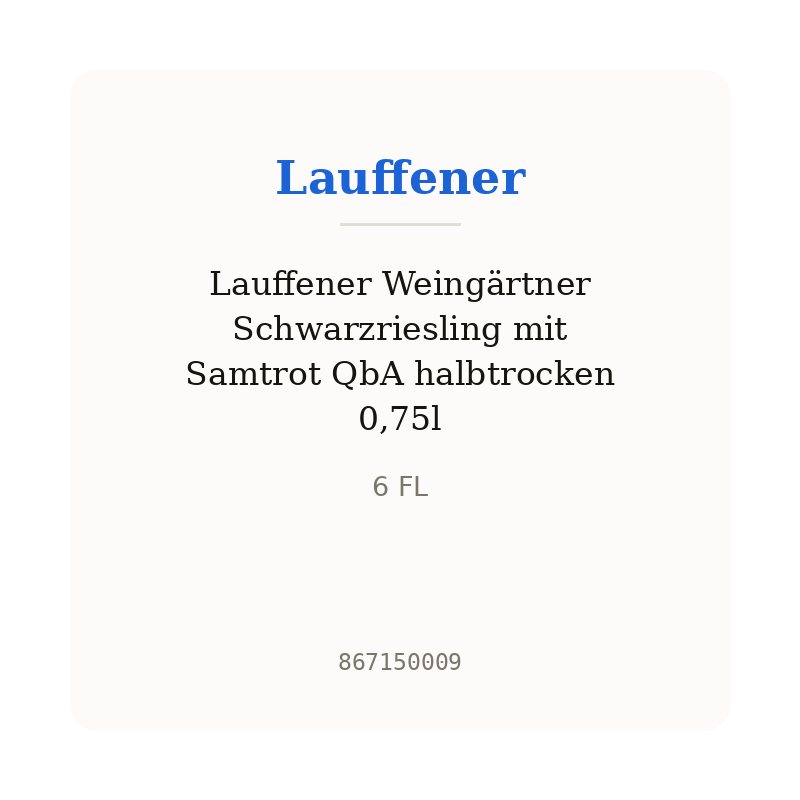 Lauffener Weingärtner Schwarzriesling mit Samtrot QbA halbtrocken 0,75l